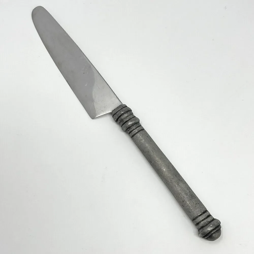 Pottery Barn 70% PEWTER Banded Handle & 18/8 Stainless Dinner Knife 8 7/8”